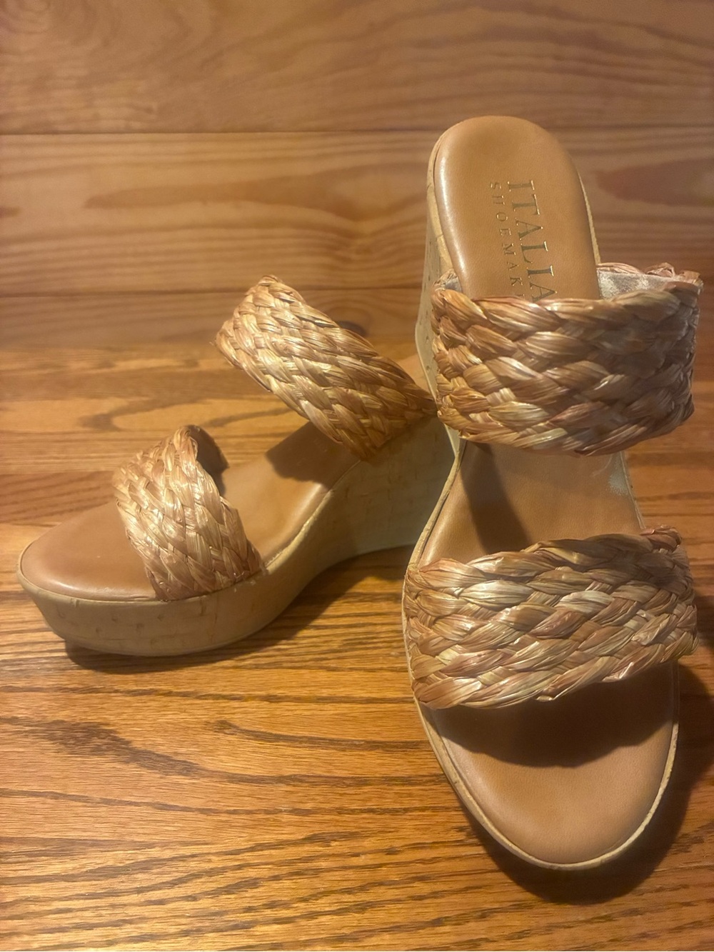 Italian Shoemakers Braided Tan Wedge Sandals
